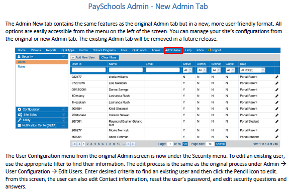 PaySchools Admin New Admin Tab