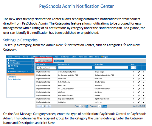 PaySchools Admin Notification Center